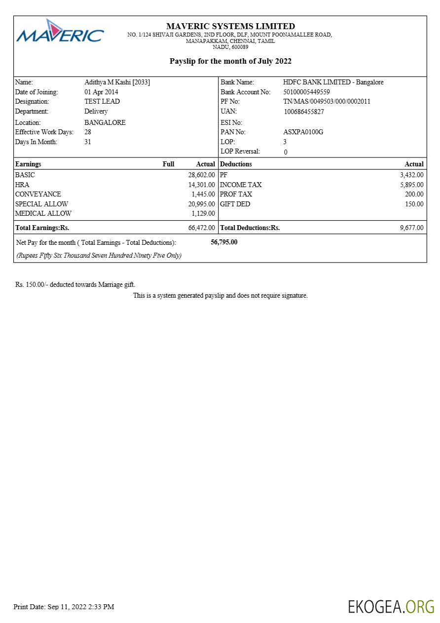 Modèle de fiche de paie de la société d'ingénierie Maveric Systems aux formats Word et PDF.pdf, 1